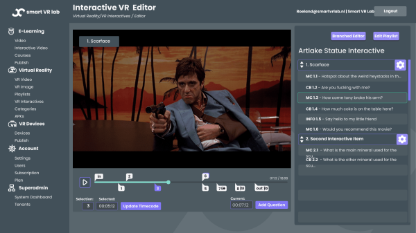 Interactive VR Editor Interface of the Virtual Reality Content Management System Video Editor